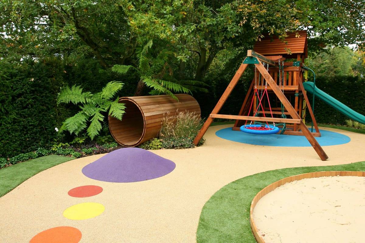 Дизайн участка детского сада (36 фото): зеленые насаждения, дорожки, павильоны, беседки, качели и спортивная площадка