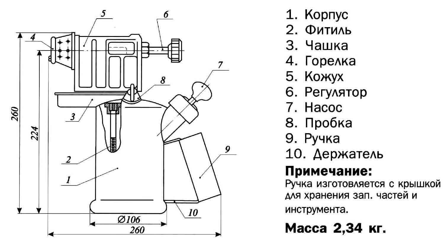 Устройство насоса паяльной лампы бензиновой старого образца