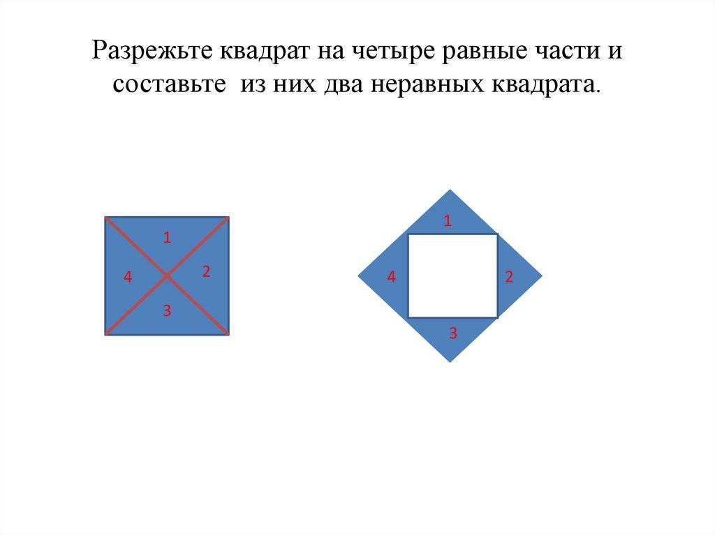 Как разрезать квадрат на 4 равные части